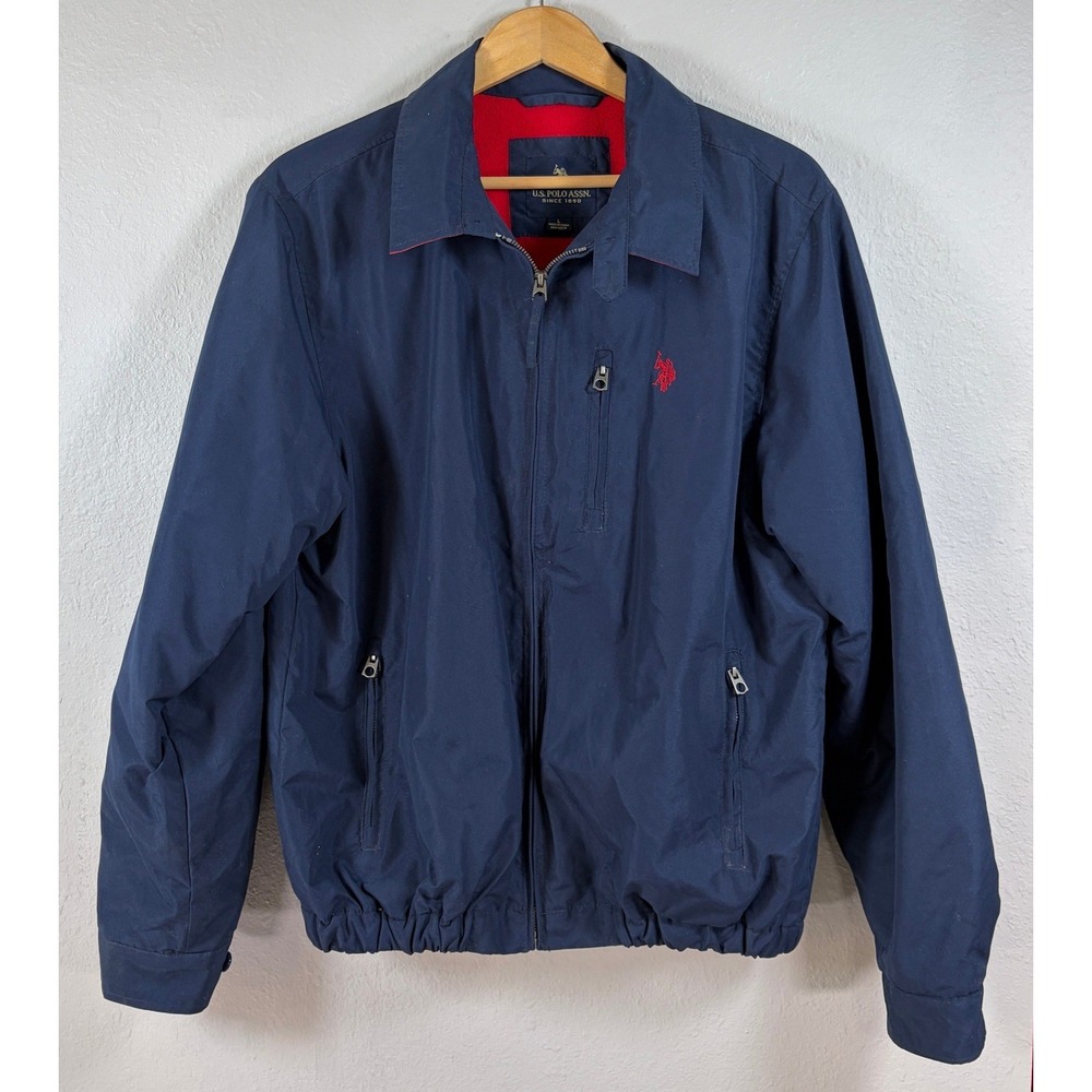 Vintage U.S. Polo Assn. Men Navy Blue Fleece Lined Harrington Jacket L Coat